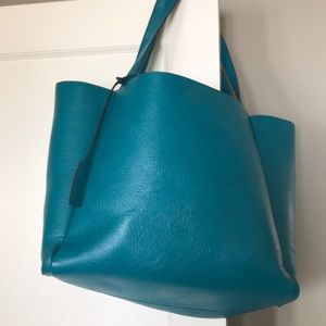 Large teal tote vegan leather